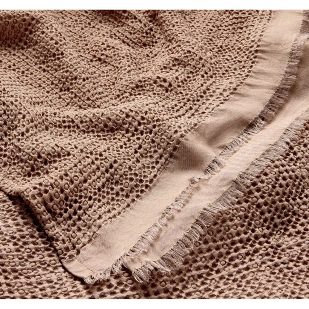 SET King Textured Waffle Coverlet & 2 Euro Shams Brown - Casaluna NEW